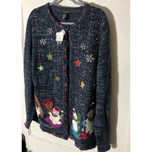 Reference Point Holiday Cardigan Women's Plus 1X Christmas Sweater VTG Grandma